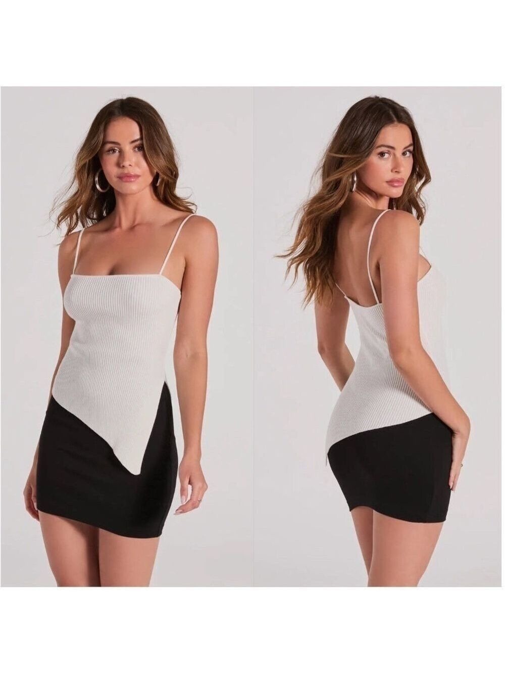Windsor White Trendy Vibe Asymmetric Ribbed Knit Top XS Square Neck